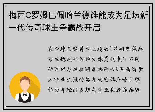 梅西C罗姆巴佩哈兰德谁能成为足坛新一代传奇球王争霸战开启