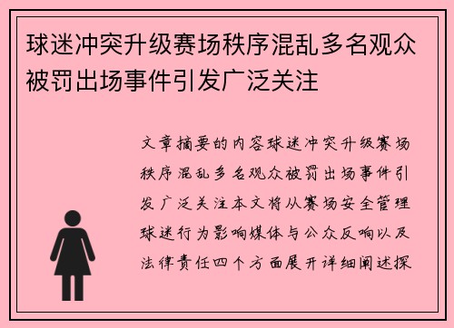 球迷冲突升级赛场秩序混乱多名观众被罚出场事件引发广泛关注